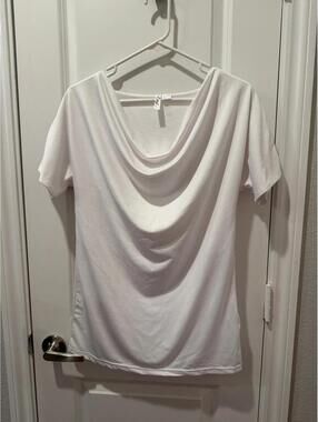 Chyl White Draped Neck Short Sleeve Top with Rhinestone Detail XS